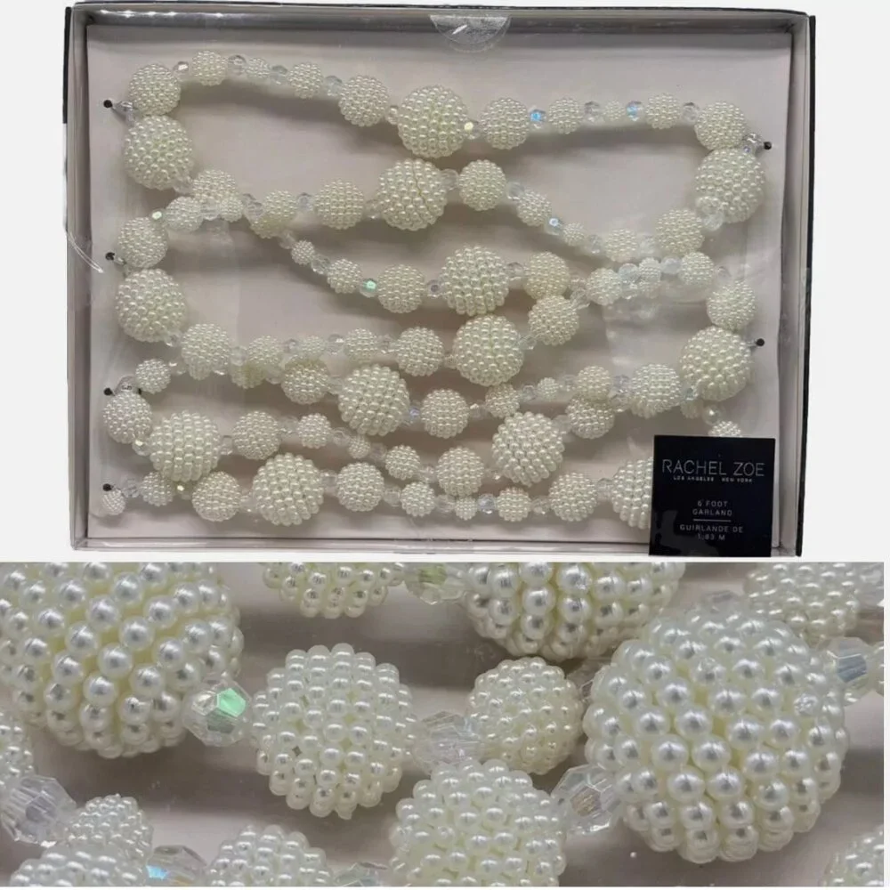 Rachel Zoe Garland Faux Pearls Iridescent Beads 12ft Christmas Tree Holidays NEW
